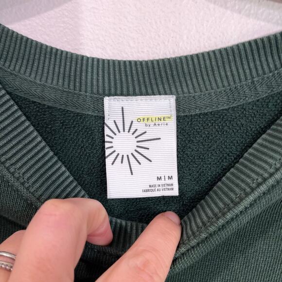 Aerie Running Late Green Graphic Sweatshirt Pullover Crew 100% Cotton Sz M - Picture 6 of 10